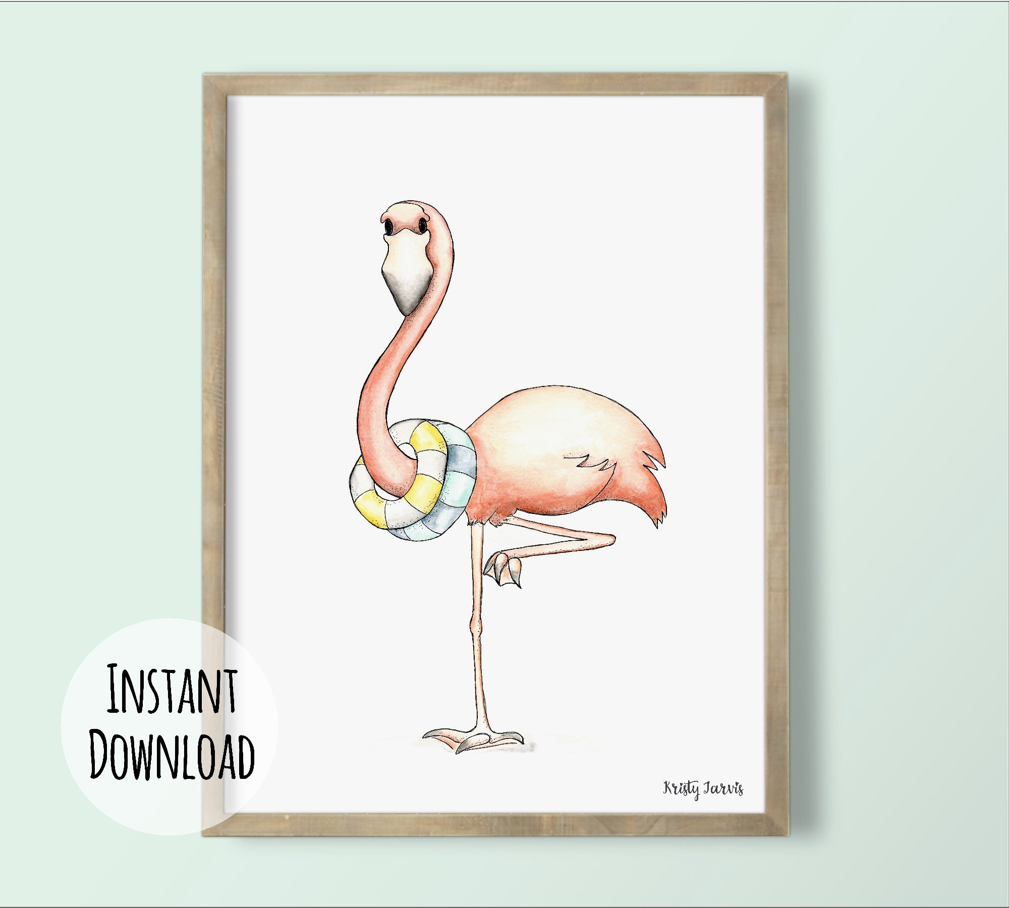 Flamingo Watercolor Printable Art Tropical Party Flamingle - Etsy