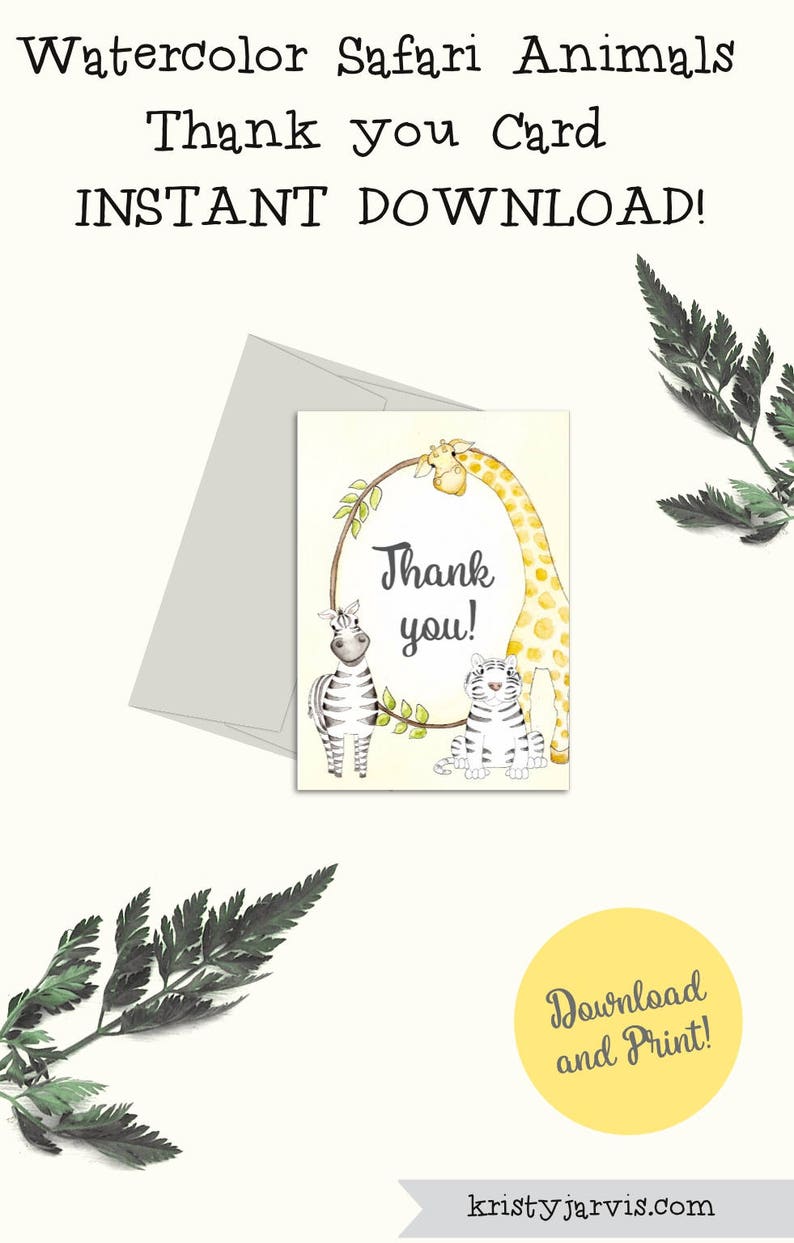 Jungle Safari Thank You Printable Instant Download Thank You Card Safari Baby Shower Printable Thank you Card Safari Animal Cards image 3