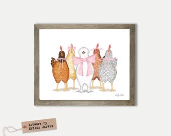 Pintura de gallina coqueta con estilo shabby chic para decoración de cocina de granja