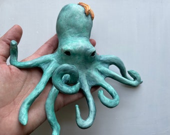 Octopus Art Clay Sculpture Wall Art - ready to ship - beach decor