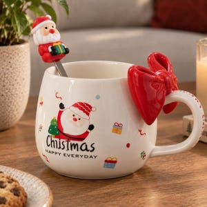 Julmugg med 3D-rosett, Keramisk mugg för jultomten, Julkaffekopp, Mugg med varm choklad, Söt julmugg, Julklapp till henne