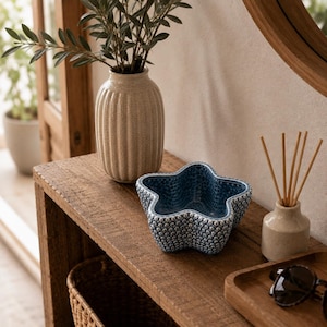 Blue Starfish Ceramic Planter, Coastal Flower Pot, Trinket Dish, Catchall Bowl, Beach House Decor, Ocean Home Decor, Gift Idea