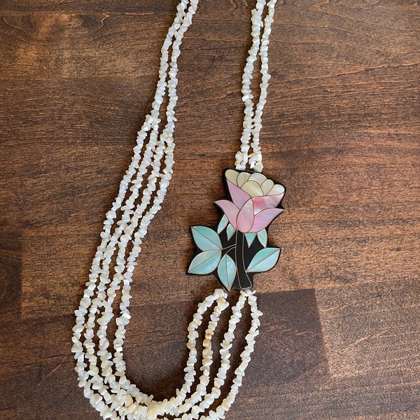 Lee Sands Shell Rose Necklace