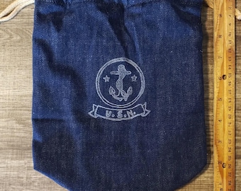 Reproduction WWII US NAVY Ditty Bag / Drawstring Denim Toiletry Bag