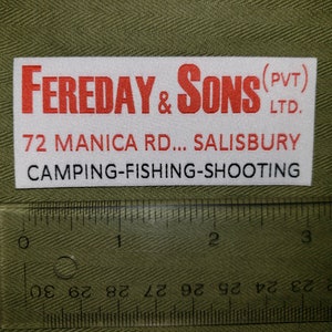 Reproduction Rhodesian FEREDAY Web Gear Shop Label.