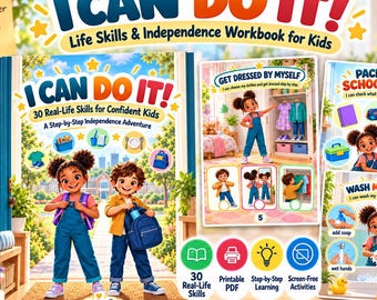 Libro de actividades para desarrollar habilidades para la vida en niños / Cuaderno de ejercicios sobre rutinas diarias, autocuidado e independencia / PDF imprimible