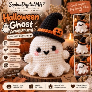 Gespenster-Häkelmuster: Hexenhut-Amigurumi, Anfänger-Halloween-PDF-Anleitung