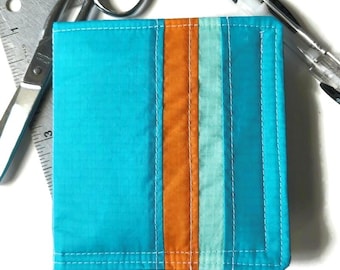 Recycled Paraglider Wallet: Eco-Friendly Striped Turquoise BiFold
