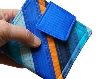 Recycled Paraglider Wallet: Striped Bifold Clutch with Zip Pocket
