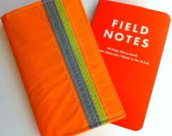Cover for Field Notes Memo Books, Recycled Paraglider Field Notes Case, Eco Friendly Field Notes Cover, Orange Field Notes Wallet