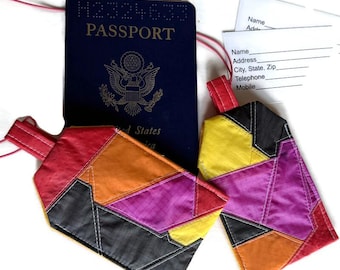 Recycled Paraglider Luggage Tags: Patchwork Eco Travel ID, Set of Two