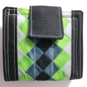 Recycled Paraglider Wallet: Geometric Patchwork Bi-Fold Vegan Wallet