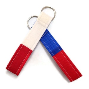 Red White & Blue Keychain, Recycled Paraglider Key Fob, Vegan Fabric Keychain, American Flag Key Ring, Recycled Keychain, Eco Key Fob