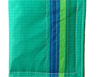 Mens Green Wallet, Recycled Paraglider Minimalist Wallet, Emerald Green Striped Vegan Eco Bifold