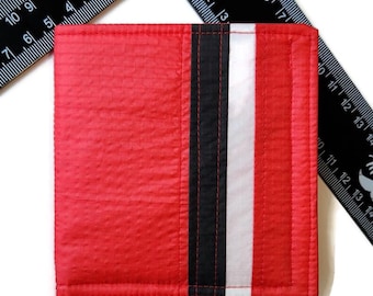 Recycled Paraglider Wallet: Minimalist Vegan Bifold, Red Striped Design