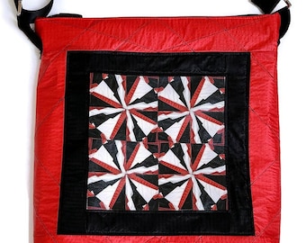 Recycled Paraglider Sling Bag: Geometric Print Crossbody Tote
