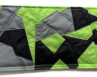 Recycled Paraglider Bifold Wallet: Geometric Upcycled Lime, Gray and Black Patchwork Billfold