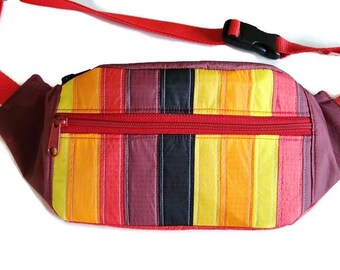 Upcycled Fanny Pack: Geometric Quilted Paraglider Waist Bag