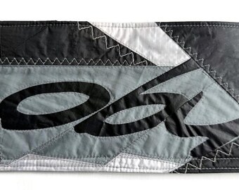 Upcycled Paraglider Wallet: Black and White Eco-Friendly Bifold with Logo