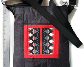 Recycled Paraglider Sling, Geometric Print Crossbody Purse, Eco Fashion Lightweight Carryall, Unique One of a Kind Bag