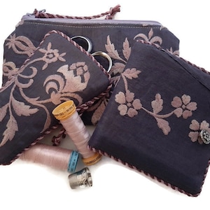 Handmade Embroidered Sewing Set: Scissor Case, Needle Book & Zipper Pouch