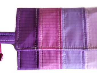 Repurposed Paraglider Card Case Keychain: Eco-Friendly Purple Striped Wallet