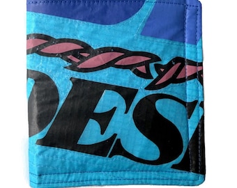 Upcycled Paraglider Wallet: Eco-Friendly Blue Bifold with Logo