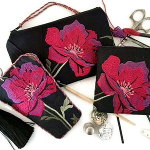 Embroidered Sewing Set: Recycled Needle Book, Scissor Case & Zipper Pouch