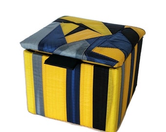 Recycled Paraglider Handmade Box, Yellow and Black Mod Geometric and Striped Box, Unique OOAK Desk Accessory