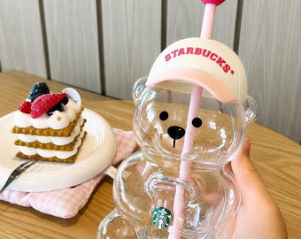 2026 Starbucks Bearista Bear Cup Tumbler 600ML with Strawberry Topper & Baseball Cap