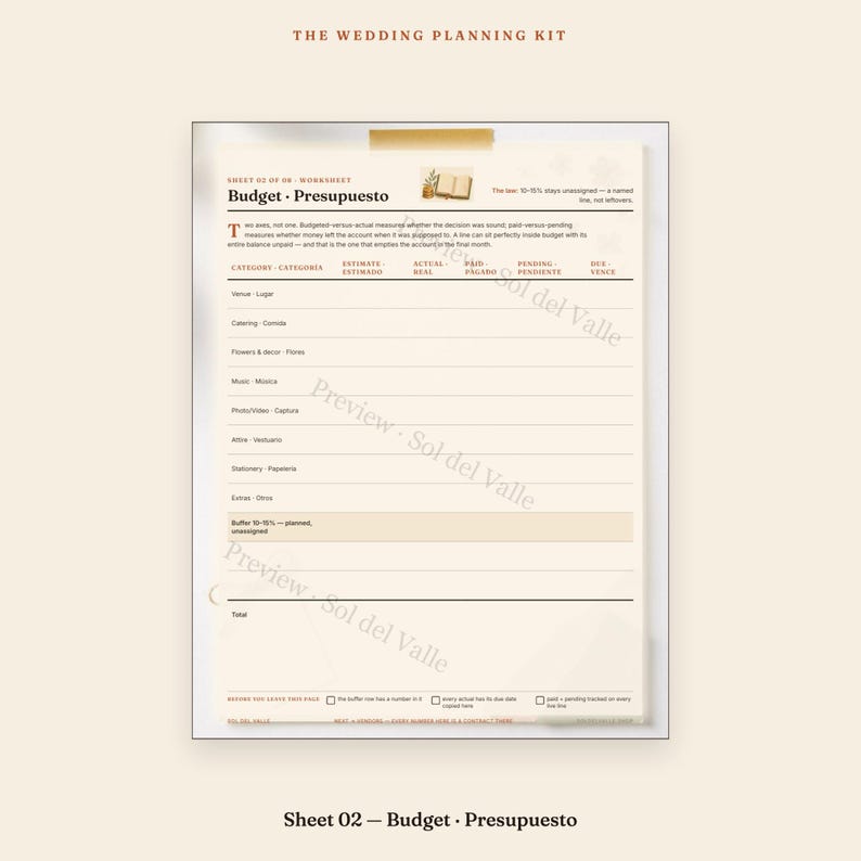 Planificador de bodas imprimible, libro bilingüe para planificar bodas, kit de carpeta minimalista, presupuesto, lista de invitados, seguimiento de proveedores, itinerario, PDF imagen 5