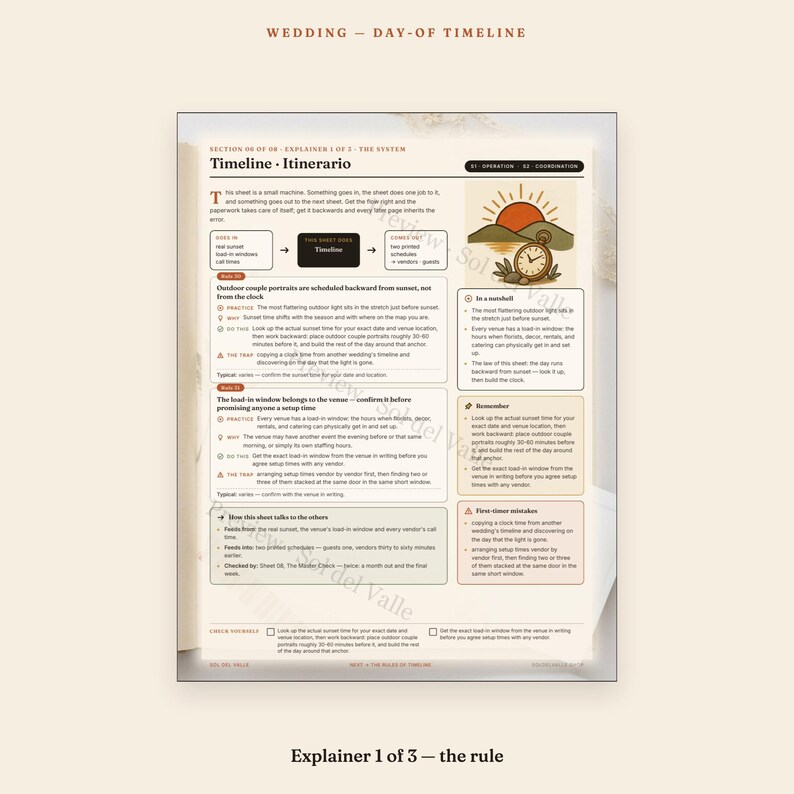 Wedding Timeline Worksheet – Sunset-Backward Planning, Bilingual EN/ES (PDF) image 2