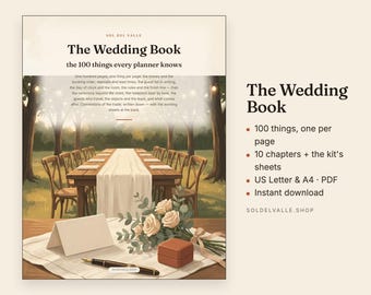 Planificador de bodas imprimible, libro de planificación de bodas de 126 páginas, 100 reglas de planificación, presupuesto, proveedores, cronograma, carpeta bilingüe, PDF