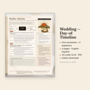 Wedding Timeline Worksheet – Sunset-Backward Planning, Bilingual EN/ES (PDF) image 1