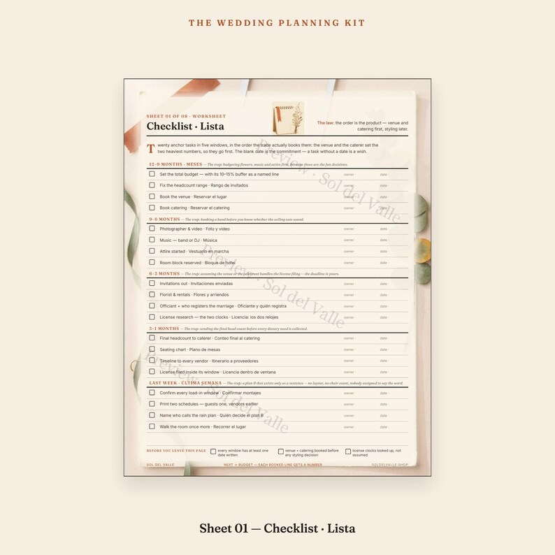 Planificador de bodas imprimible, libro bilingüe para planificar bodas, kit de carpeta minimalista, presupuesto, lista de invitados, seguimiento de proveedores, itinerario, PDF imagen 4