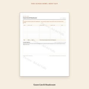 Super Bowl Gastgeberpaket – Checkliste, Einkaufsliste, Gästeliste, Zeitplan, Raster (PDF) Bild 4