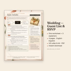 バイリンガル結婚式ゲストリスト＆出欠確認トラッカー – 人数確認ワークシート（PDF） 画像 1