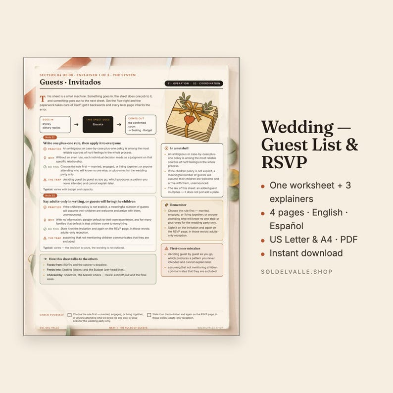バイリンガル結婚式ゲストリスト＆出欠確認トラッカー – 人数確認ワークシート（PDF） 画像 1