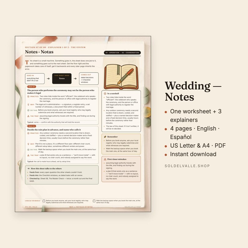 Bilingual Wedding Planning Notes – Decisions, Payments, Vendor Questions (PDF) image 1