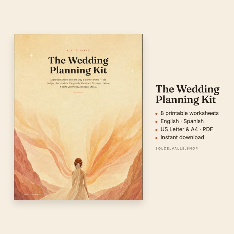 Planificador de bodas imprimible, libro bilingüe para planificar bodas, kit de carpeta minimalista, presupuesto, lista de invitados, seguimiento de proveedores, itinerario, PDF imagen 1