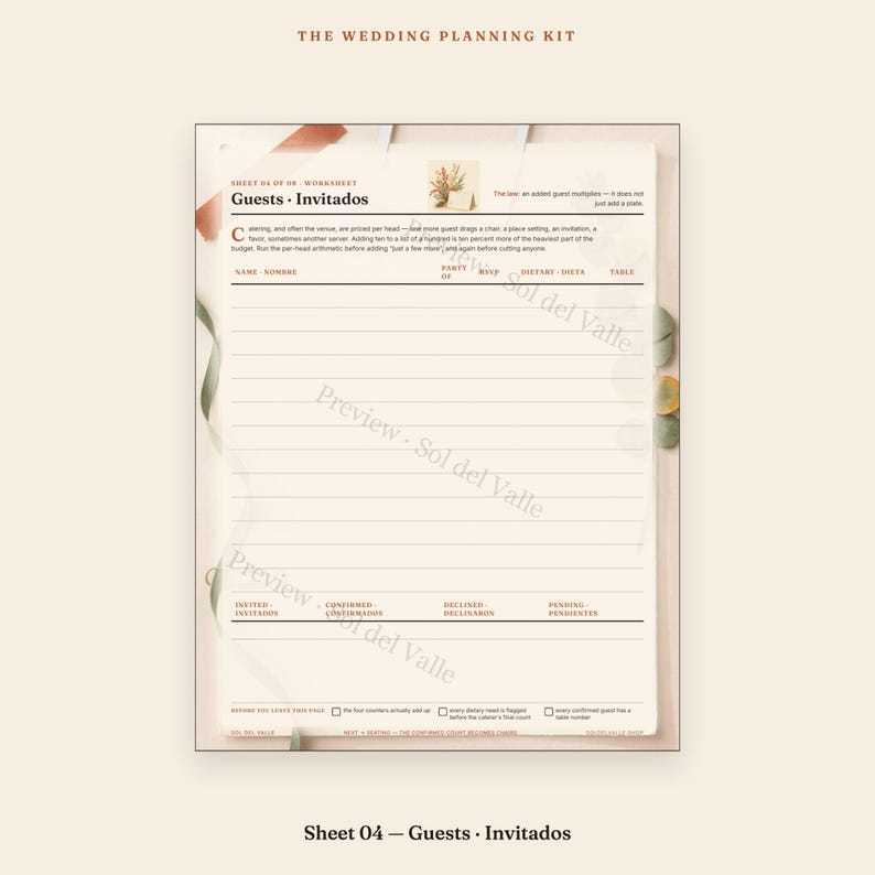 Planificador de bodas imprimible, libro bilingüe para planificar bodas, kit de carpeta minimalista, presupuesto, lista de invitados, seguimiento de proveedores, itinerario, PDF imagen 7