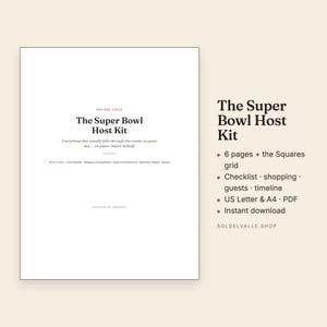 Super Bowl Gastgeberpaket – Checkliste, Einkaufsliste, Gästeliste, Zeitplan, Raster (PDF) Bild 1