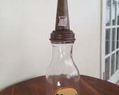 Veedol Oil Bottle 1 Liquid Quart Glass Metal Gas Pump Advertising Sign, Garage Decor, Motor Oil Advertising