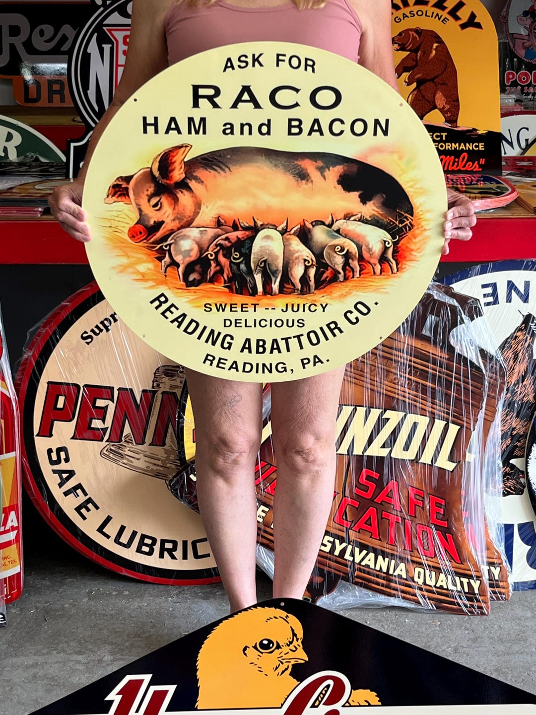 Vintage Style Steel Sign Ham and Bacon 24
