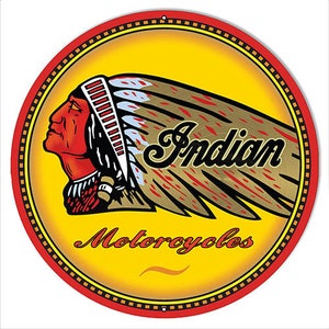 VINTAGE ANTIQUE Style Metal Sign Indian Motorcycles 24&quot; Round
