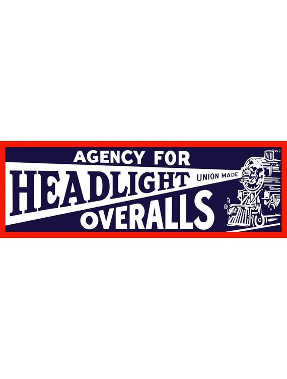 VINTAGE ANTIQUE Style Metal Sign Headlight Overalls 36