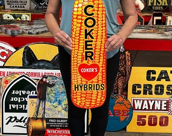 Vintage Antique Style Sign Coker Hybrid Corn NOT Porcelain 25x8 Made USA