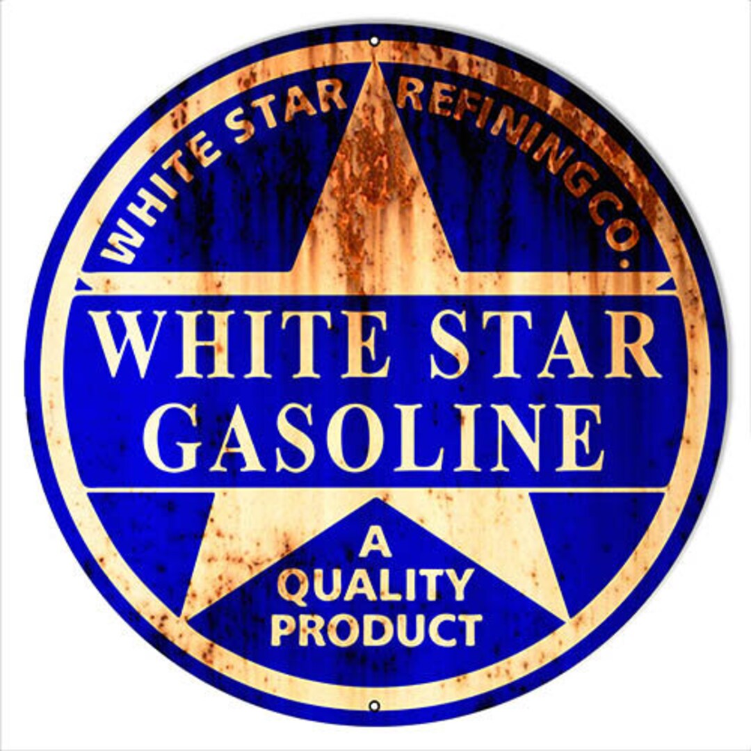 VINTAGE ANTIQUE Style Metal Sign White Star Gasoline 24" Round - Etsy