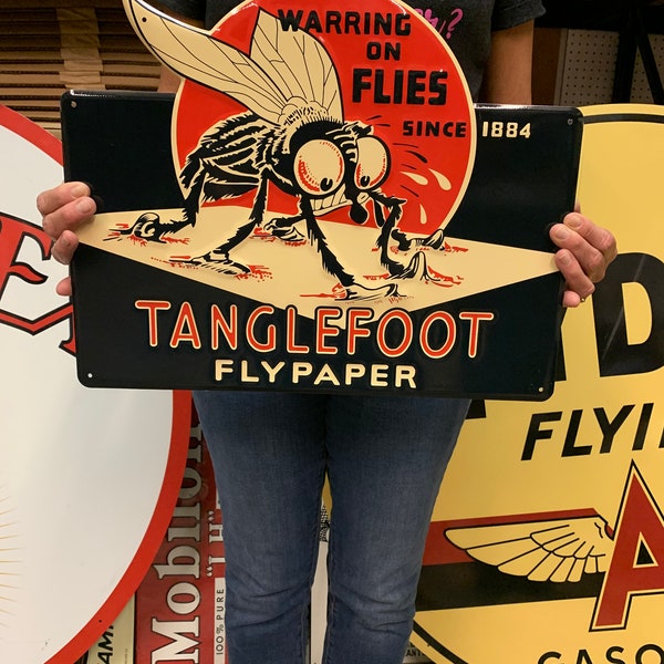 Vintage Style Antique Sign Tanglefoot Flypaper Embossed Steel Made in USA