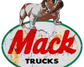 VINTAGE ANTIQUE Style Metal Sign Mack Truck Bulldog 32x34